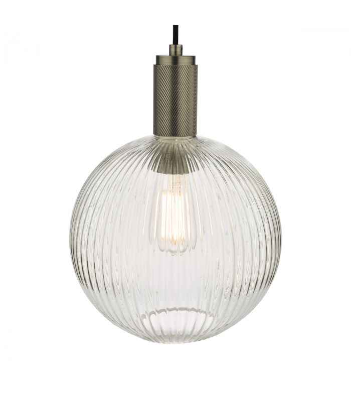 Nikolas Pendant Ceiling Light Antique Chrome Ribbed Round Glass-3
