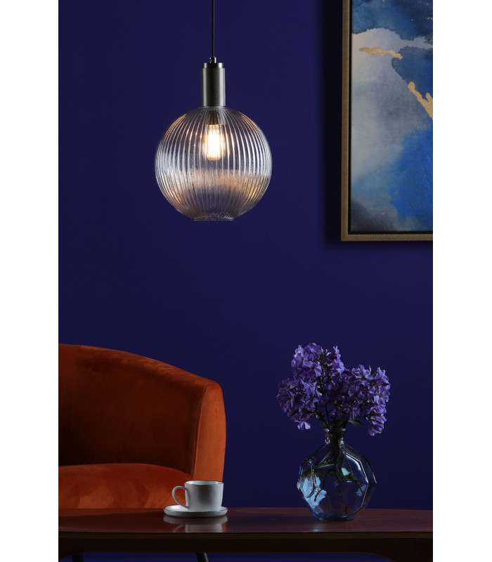 Nikolas Pendant Ceiling Light Antique Chrome Ribbed Round Glass-4