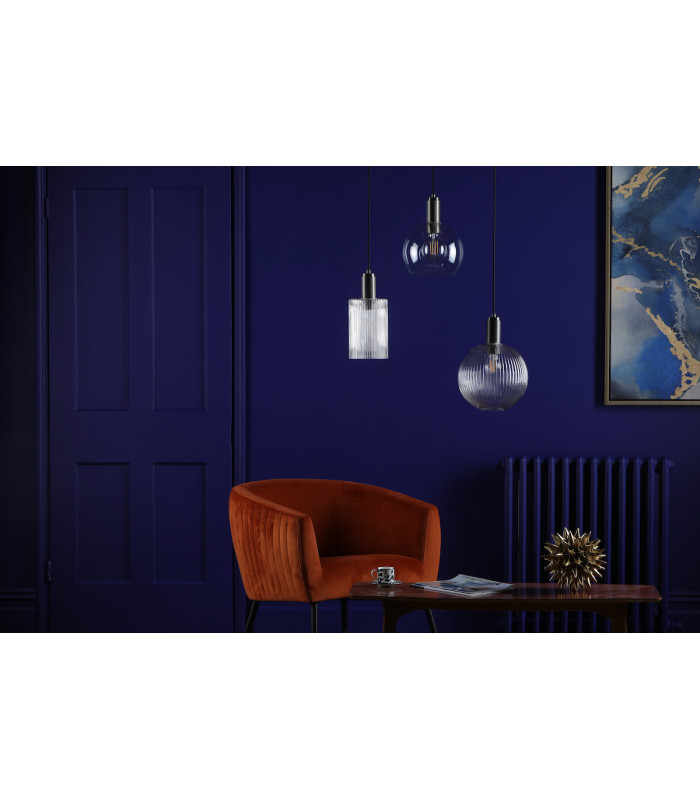 Nikolas Pendant Ceiling Light Antique Chrome Ribbed Round Glass-7
