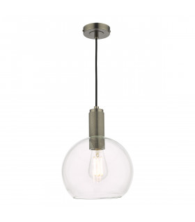 Nikolas Pendant Ceiling Light Antique Chrome Round Clear Glass-1