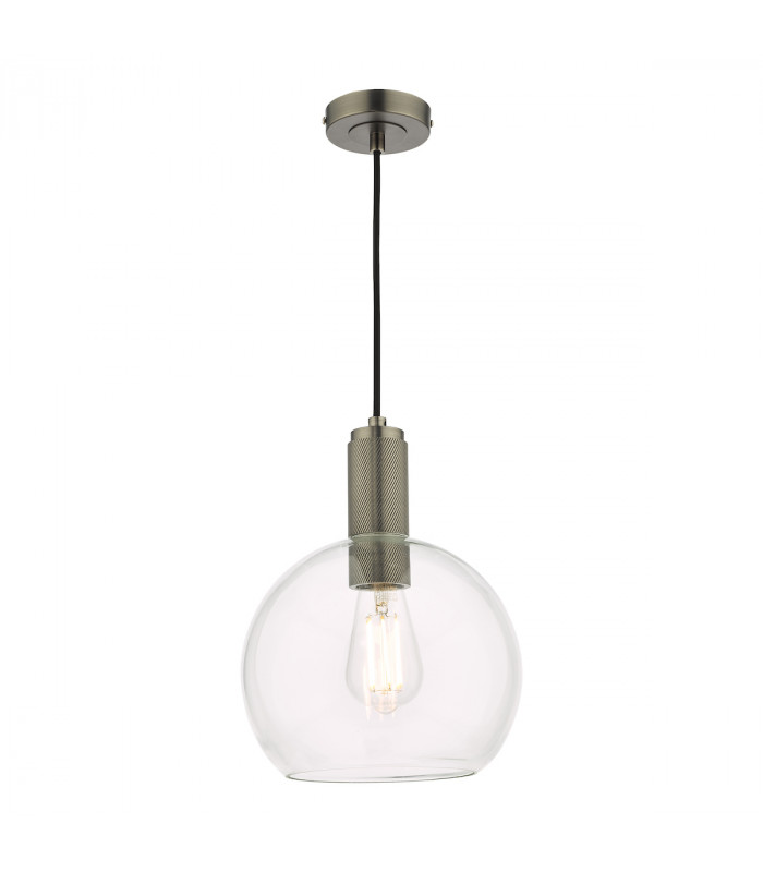 Nikolas Pendant Ceiling Light Antique Chrome Round Clear Glass-1