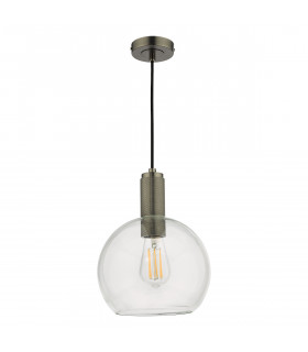 Nikolas Pendant Ceiling Light Antique Chrome Round Clear Glass-2