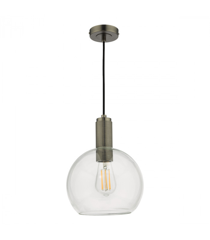 Nikolas Pendant Ceiling Light Antique Chrome Round Clear Glass-2