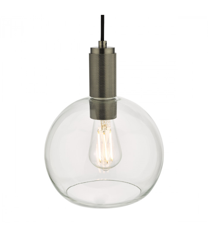 Nikolas Pendant Ceiling Light Antique Chrome Round Clear Glass-3