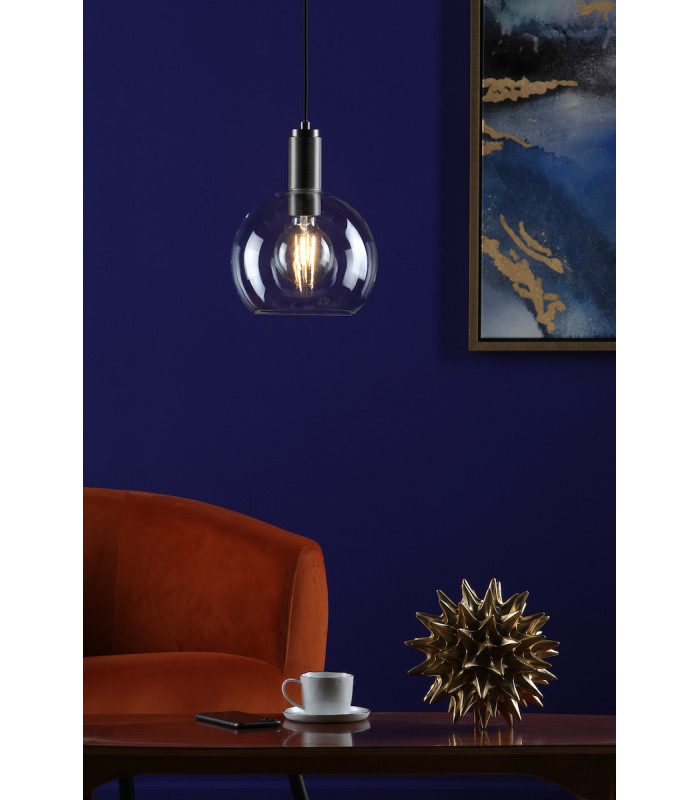 Nikolas Pendant Ceiling Light Antique Chrome Round Clear Glass-4