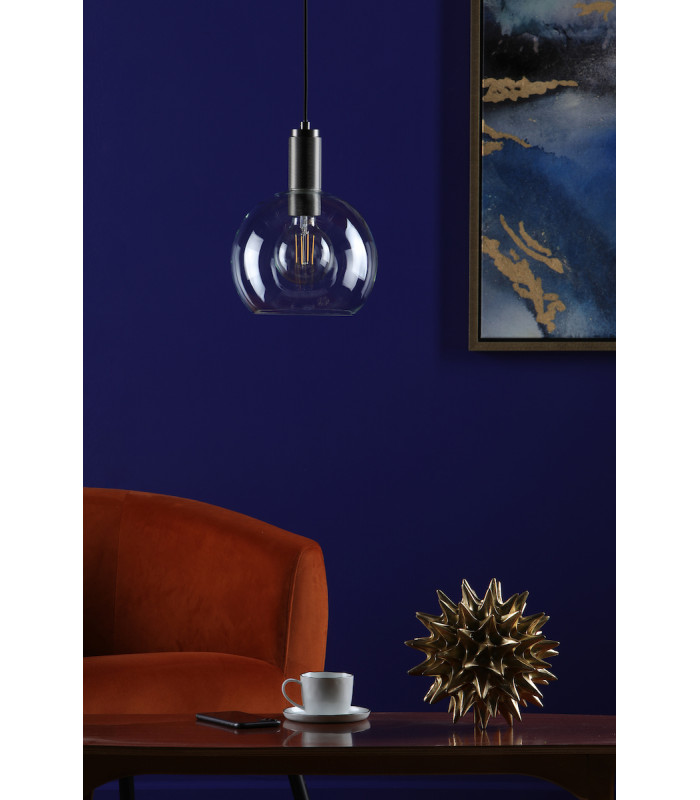 Nikolas Pendant Ceiling Light Antique Chrome Round Clear Glass-5