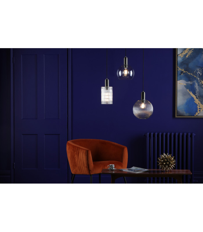 Nikolas Pendant Ceiling Light Antique Chrome Round Clear Glass-6