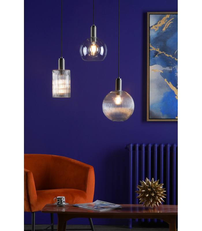 Nikolas Pendant Ceiling Light Antique Chrome Round Clear Glass-8