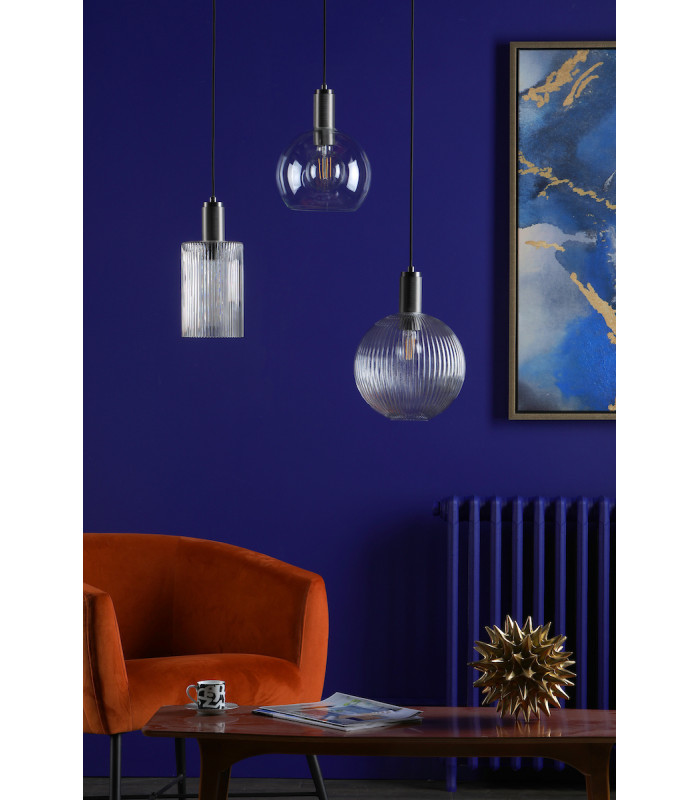 Nikolas Pendant Ceiling Light Antique Chrome Round Clear Glass-9