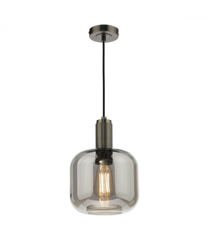 Nikolas Pendant Ceiling Light Polished Nickel Smoked Rounded Cuboid Glass-1