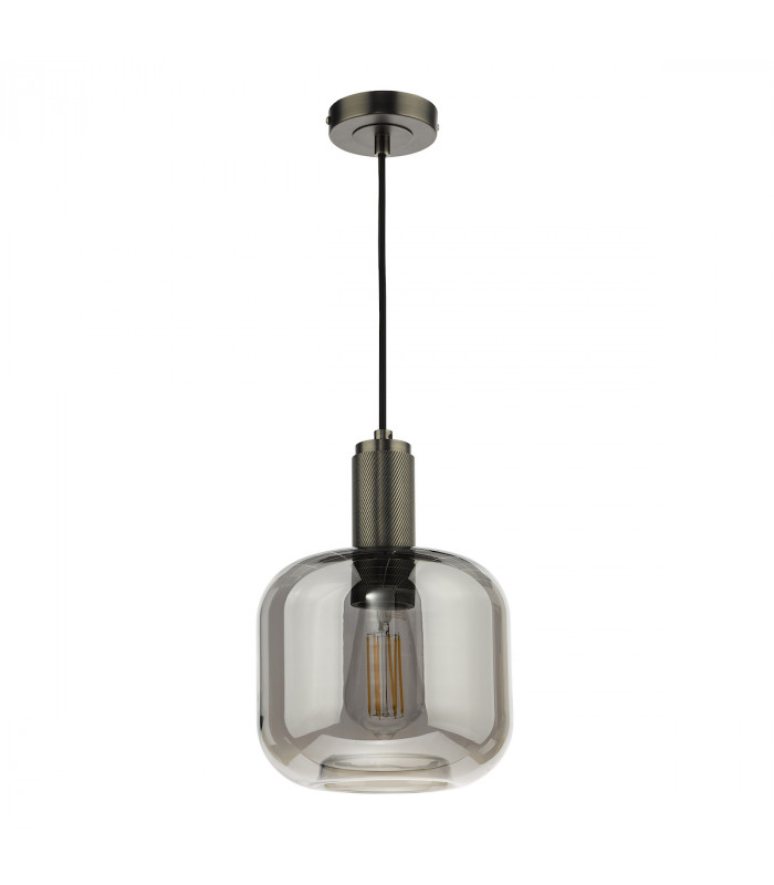 Nikolas Pendant Ceiling Light Polished Nickel Smoked Rounded Cuboid Glass-2