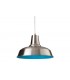 1 Light Dome Ceiling Pendant Brushed Steel, Blue Inside, E27 - 1