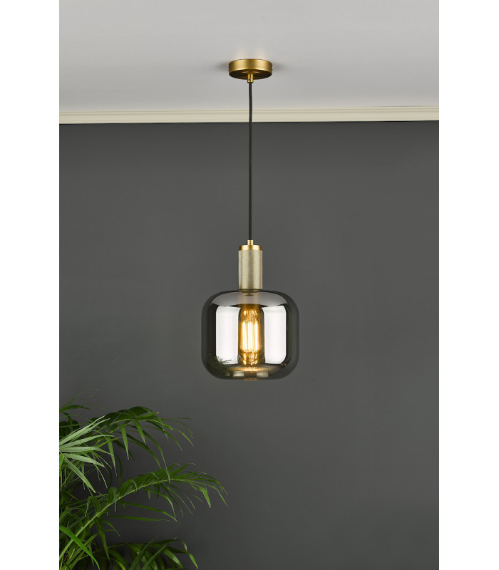 Nikolas Pendant Ceiling Light Polished Nickel Smoked Rounded Cuboid Glass-4