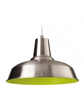 1 Light Dome Ceiling Pendant Brushed Steel, Green Inside, E27 - 1