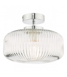 Riva Bathroom Semi Flush Ceiling Light Ribbed Glass Polished Chrome IP44-1