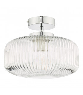 Riva Bathroom Semi Flush Ceiling Light Ribbed Glass Polished Chrome IP44-2