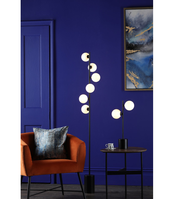 Spiral 2 Light Table Lamp Matt Black Opal Glass-2