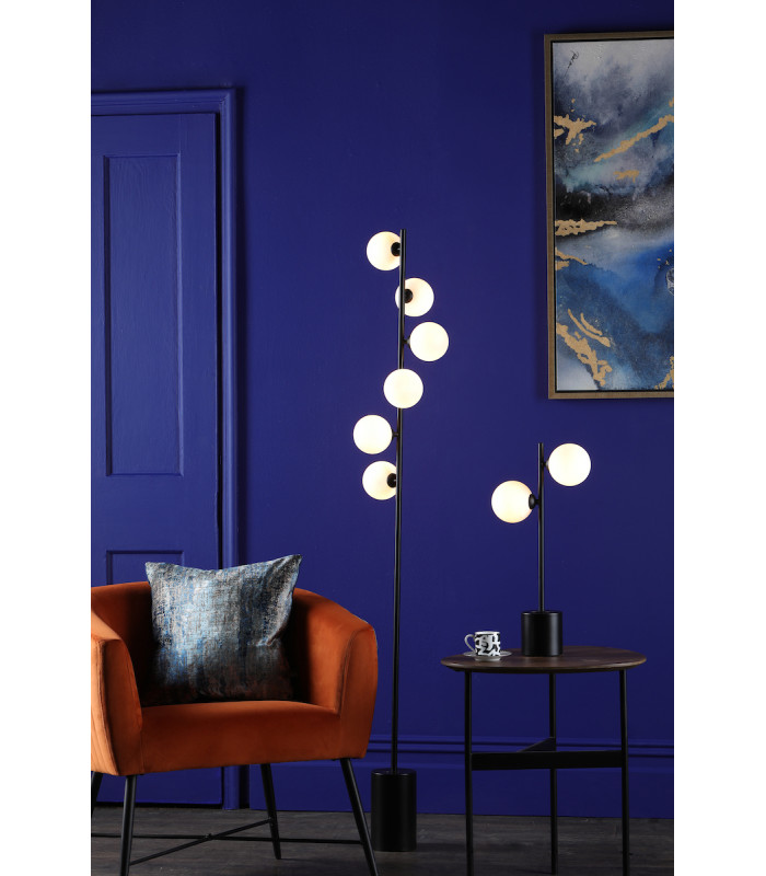 Spiral 6 Light Floor Lamp Matt Black Opal Glass-2