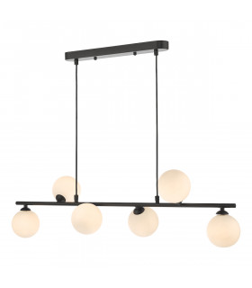 Spiral 6 Light Bar Pendant Ceiling Light Matt Black Opal Glass-1
