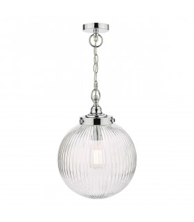Tamara Bathroom Pendant Ceiling Light Polished Chrome Ribbed Glass IP44-1