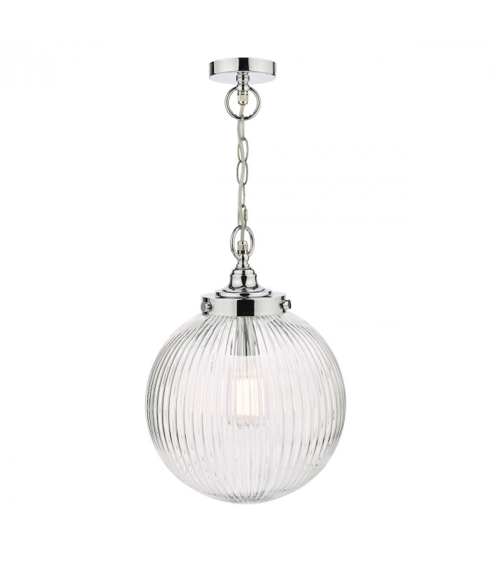 Tamara Bathroom Pendant Ceiling Light Polished Chrome Ribbed Glass IP44-1