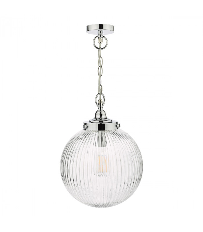 Tamara Bathroom Pendant Ceiling Light Polished Chrome Ribbed Glass IP44-2
