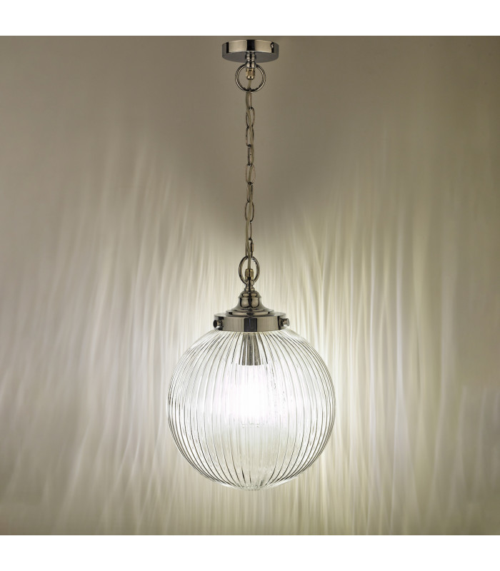 Tamara Bathroom Pendant Ceiling Light Polished Chrome Ribbed Glass IP44-3