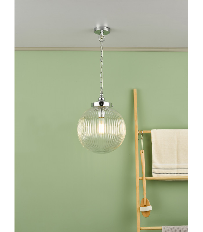 Tamara Bathroom Pendant Ceiling Light Polished Chrome Ribbed Glass IP44-4