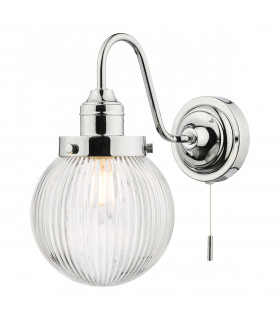 Tamara Bathroom Wall Light Polished Chrome Ribbed Glass IP44-1