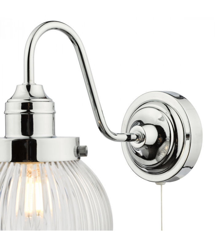 Tamara Bathroom Wall Light Polished Chrome Ribbed Glass IP44-4