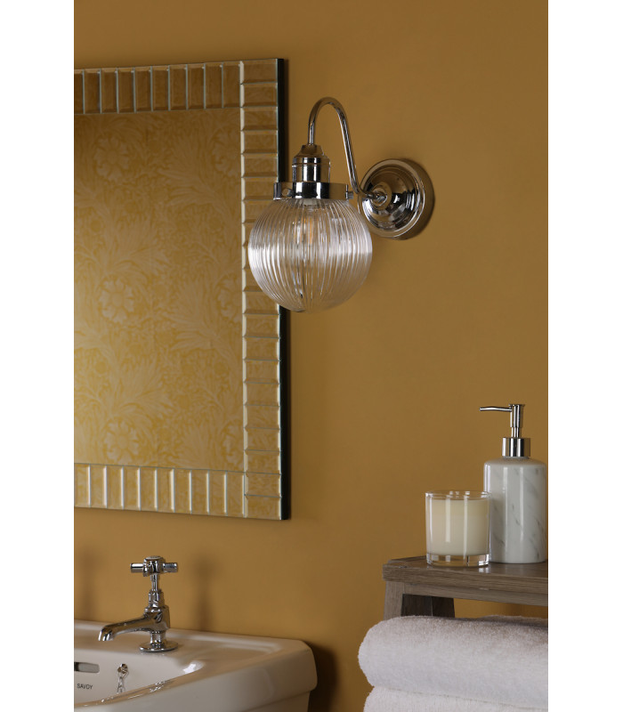Tamara Bathroom Wall Light Polished Chrome Ribbed Glass IP44-6