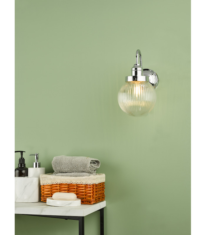 Tamara Bathroom Wall Light Polished Chrome Ribbed Glass IP44-7