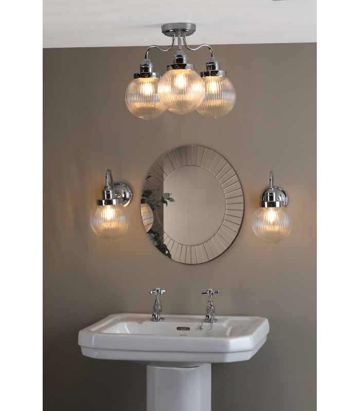 Tamara Bathroom Wall Light Polished Chrome Ribbed Glass IP44-9