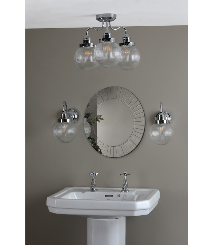 Tamara Bathroom Wall Light Polished Chrome Ribbed Glass IP44-10