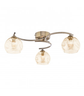 Nakita 3 Light Semi Flush Ceiling Light Antique Brass Champagne Dimpled Glass-1