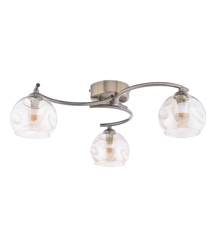 Nakita 3 Light Semi Flush Ceiling Light Antique Brass Champagne Dimpled Glass-2