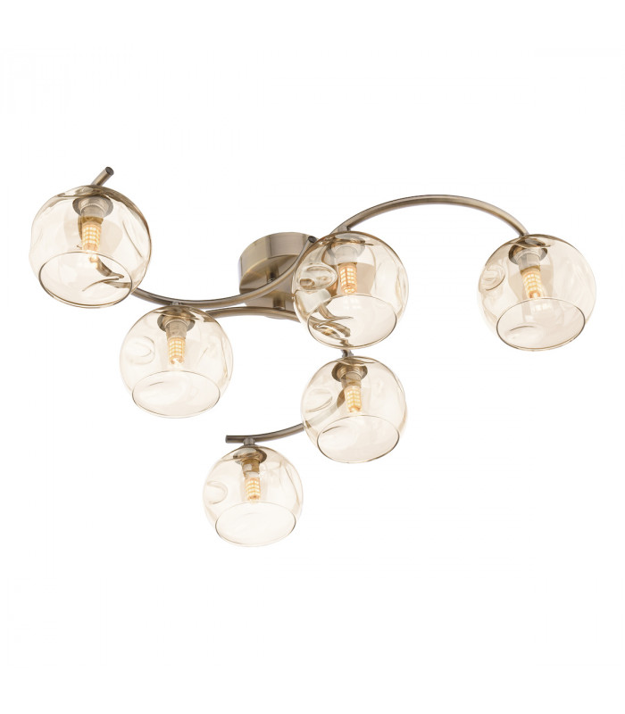 Nakita 6 Light Semi Flush Ceiling Light Antique Brass Champagne Dimpled Glass-1