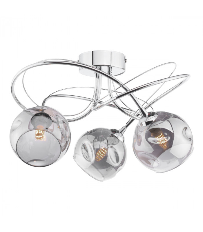 Onawa 3 Light Semi Flush Ceiling Light Polished Chrome Smoked Glass-1