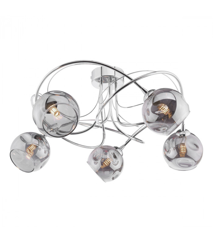 Onawa 5 Light Semi Flush Ceiling Light Polished Chrome Smoked Glass-1