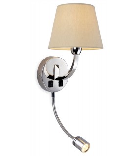 1 Light Indoor Wall Light with Reading Lamp Polished Stainless Steel, Cream, E14 - 1