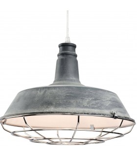 1 Light Dome Ceiling Pendant Concrete, Chrome Grill, E27 - 1