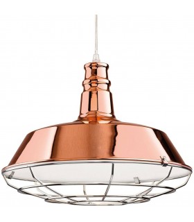 1 Light Dome Ceiling Pendant Copper, Chrome Grill, E27 - 1