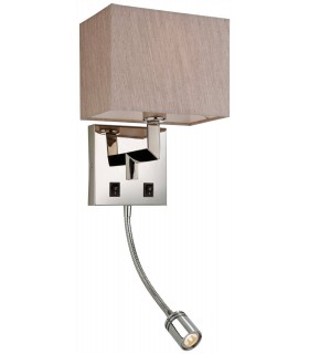 1 Light Indoor Wall Light with Reading Lamp Polished Stainless Steel, Oyster Shade, E14 - 1
