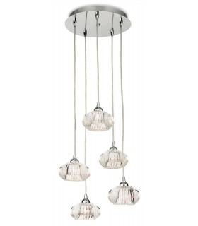 5 Light Cluster Pendant Chrome, Clear Decorative Glass, G9 - 1