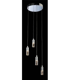 LED 4 Light Cluster Pendant Chrome, Clear Acrylic Bubble Shade - 1