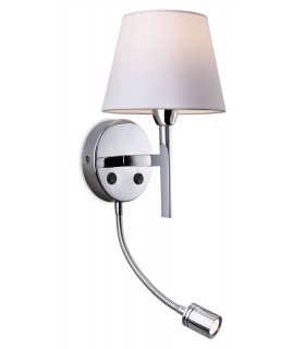 1 Light Indoor Wall Light with Reading Lamp Polished Stainless Steel, Cream Shade, E14 - 1