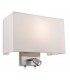 1 Light Indoor Wall Light with Reading Lamp Brushed Steel, Cream Shade, E27 - 1