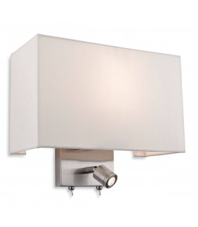 1 Light Indoor Wall Light with Reading Lamp Brushed Steel, Cream Shade, E27 - 1