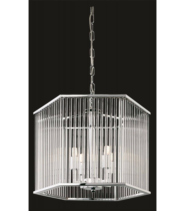 4 Light Ceiling Pendant - Hexagon Chrome, Clear Glass Rods, G9 - 1
