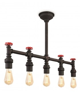 5 Light Semi Flush Light Rustic Black, E27 - 1